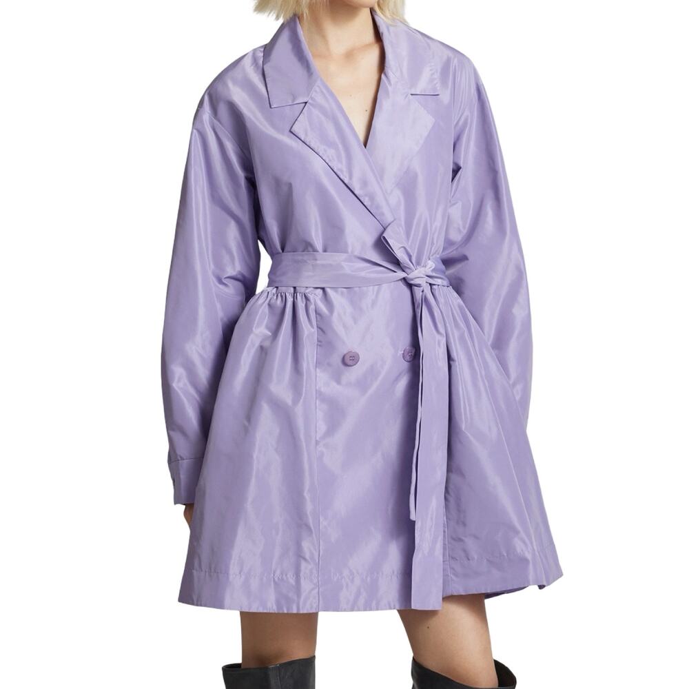STAUD Rina Trench Coat Lilac Lavender Purple Tie Belt Mini Dress Size M NEW Tags - Picture 1 of 14